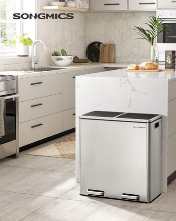 Відро для сміття, 2 х 30 л, 2 відділення, система розділення сміття, педальний відро для сміття, відро для кухонного сміття, 15 мі