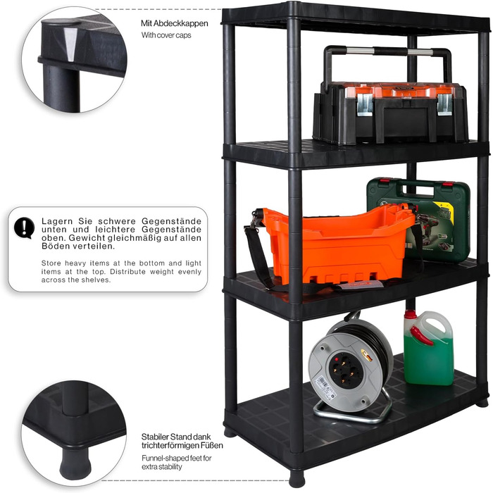 Міцний стелаж Kreher XL за вигідною ціною 92,5 x 45,8 x 141 см з 4 полицями та загальним навантаженням 280 кг Сертифіковано TV Rheinland.