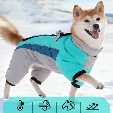 Зимове пальто для собак, повний чохол, теплий флісовий зимовий комбінезон для собак з інтегрованою шлейкою, водонепроникний, вітрозахисний, бампер для цуценят з 4 лапками, світловідбиваючий, водолазка, холодна погода (M)