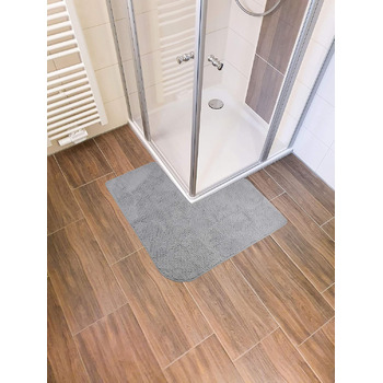 Килимок для ванної fluffy Chenille для кутових душових кабін з нековзною підкладкою (L-подібна форма Внутрішні розміри 50 x 50 см, сірий) L-подібна форма 50 x 50 см сірий