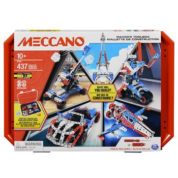 Конструктор BANDAI Meccano Baukoffer 5-в-1 транспорт, роботи, Ейфелева вежа 437 деталей, інструменти та інструкція, ігровий набір для дітей від 10 років, APM20106