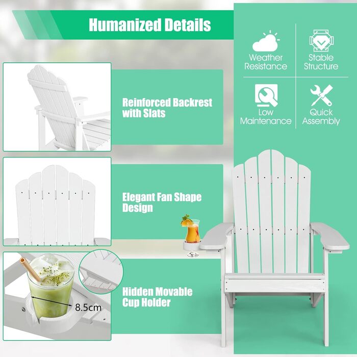 Садове крісло GOPLUS Adirondack (біле)