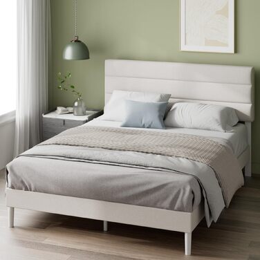 Ліжко Zinus Piper з м&39якою поверхнею 140x200 см з узголів&39ям - Високе ліжко 30 см 140x200 з дерев&39яною рейковою основою - Компактне пакування та легке складання - Кремово-білий 140200 см