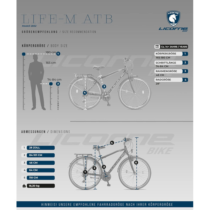 Велосипед Licorne Bike преміум-класу для трекінгу 28 дюймів для чоловіків, хлопців та жінок з 21 швидкістю передач, Citybike Life MV-ATB White 0 метрів