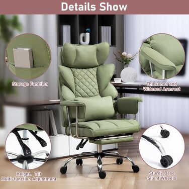 Офісне крісло 200 кг з підставкою для ніг - Ергономічне ігрове та крісло для керівників з функцією повороту на 360, регульованою спинкою на 90-135 та м&39якими підлокітниками для оптимального комфорту (Звичайне, Зелене) Зелене Звичайне