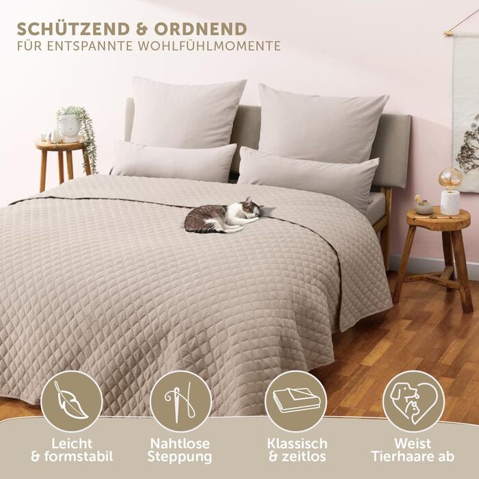 Покривало Blumtal 220x240 см - Сертифіковане Oeko-TEX покривало 220x240 см - підходить як покривало для ліжка розміром 140x200 / 160x200 / 180x200 (розміри ліжка) - захисне покривало для дивана - покривало бежевий пісочний 220x240 см