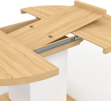 Розкладний круглий обідній стіл Eden, 4-8 осіб, дерево та білий колір, 120-160 см