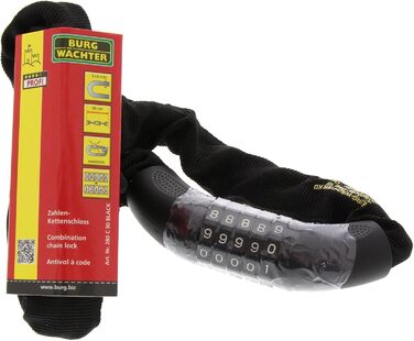 Замок ланцюговий Burg Wchter Vierkantkette, кодовий замок для велосипеда, мотоцикла, електросамоката та садових меблів, 90 см, чорний (280 C 90)