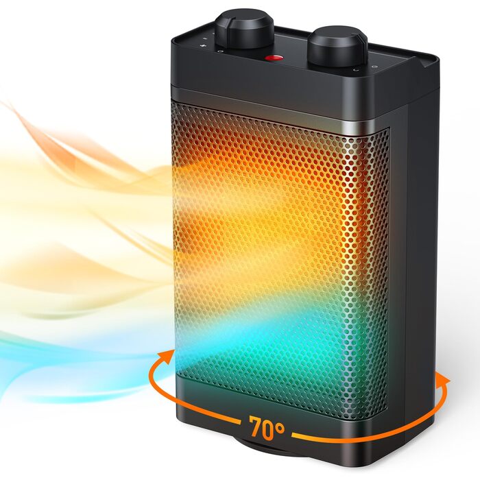 Енергозберігаючий вентилятор-обігрівач, 1500 Вт, 3 режими нагріву, керамічний електричний нагрівальний елемент, коливання 70, захист від перегріву та перекидання, тихий кімнатний обігрівач для використання в офісі, вітальні, спальні