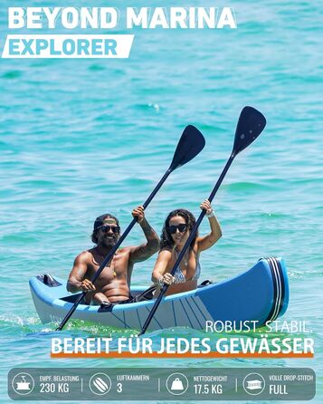 Надувний каяк BEYOND MARINA для 1, 2, 3 осіб, комплект тандемного каяка з дропстібком для дорослих з веслами, сидіннями, насосом, ластами та сумкою для перенесення, міцний та універсальний, 380 см, 420 см, 460 см, 420x850 см