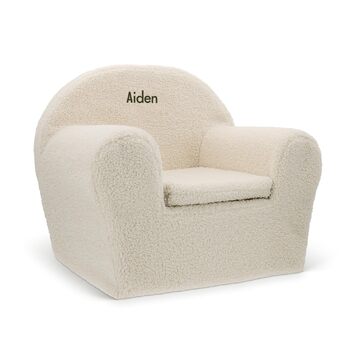 Дитяче крісло &quotВаш сюрприз&quot з іменем - Персоналізоване дитяче крісло з іменем або текстом, виготовлене з бавовни для хлопчиків та дівчаток віком від 1 до 4 років (Білий - Тедді)