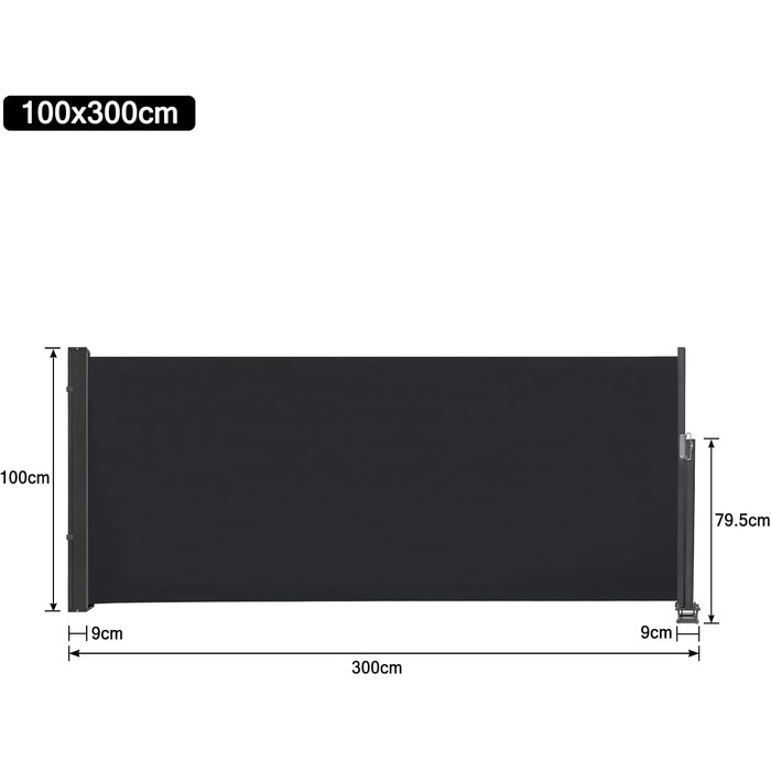 Розсувна бічна маркіза, екран для забезпечення конфіденційності, сонцезахисний козирок, вітрозахисна, водостійка поліестерова бічна рулонна штора з алюмінієвого настінного кронштейна для патіо, балкона, забезпечення конфіденційності (100x300 см, антрацит)