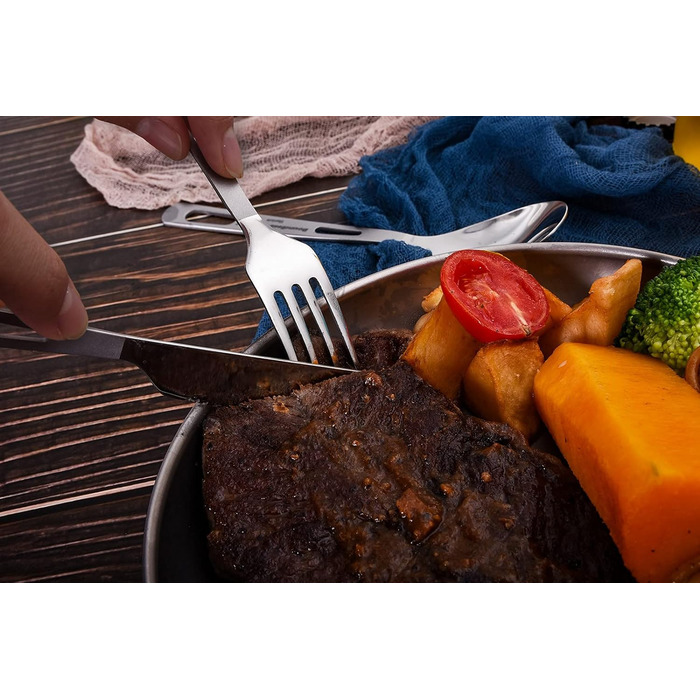 Набір столових приборів для кемпінгу Титановий відкритий польовий столовий прибор Кухонний посуд Виделка Ложка Ніж для свинини Пал