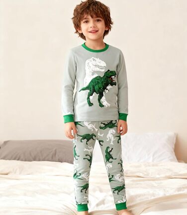 Піжами для хлопчиків з динозаврами, комплект піжами з довгими рукавами, дитячий бавовняний зимовий нічний одяг, розміри 98, 104, 110, 116, 122, 128, 134, викрійка 4, 8-9 років