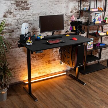 Ігровий стіл початкового рівня Електрично регульований по висоті ігровий стіл та стіл для ПК Ергономічний ігровий стіл для геймерів Чорний, 140 x 70 см - Ігровий стіл чорного кольору 140 x 70 см