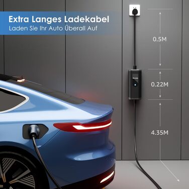 Зарядний пристрій для електромобілів bokman Type 2 Schuko, 5 метрів 16A 3,68 кВт IP65 Водонепроникний, портативний зарядний пристр
