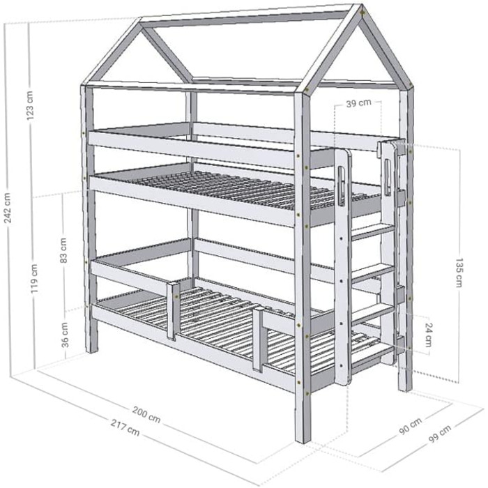 Набір Будинок двоярусне ліжко Monty 90x200 см з дерев'яною шухлядою Buddy 90x180 см на колесах Прозоре восковане ліжко будиночок з