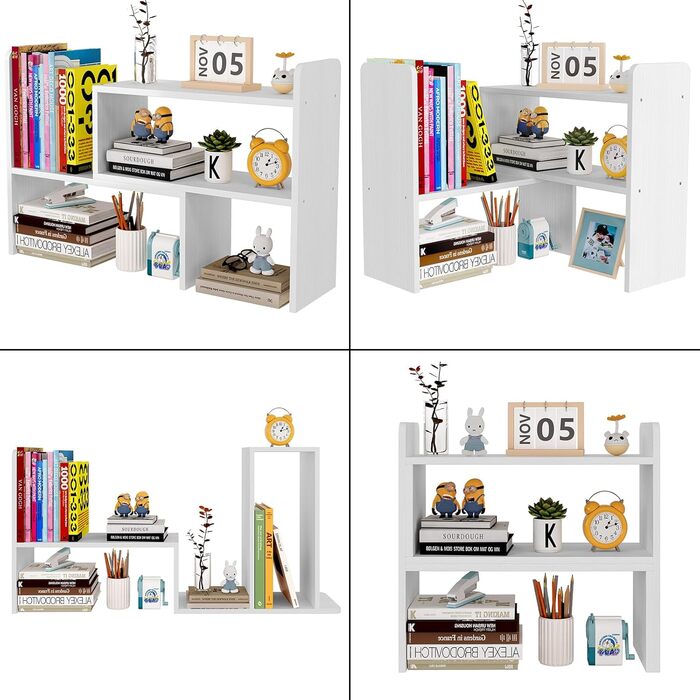 Дерев&39яна настільна полиця EasyPAG, окремостояча невелика книжкова полиця, регульована підставка-органайзер для столу, полиця для зберігання офісного приладдя, біла, 44 см x 17 см x 42 см