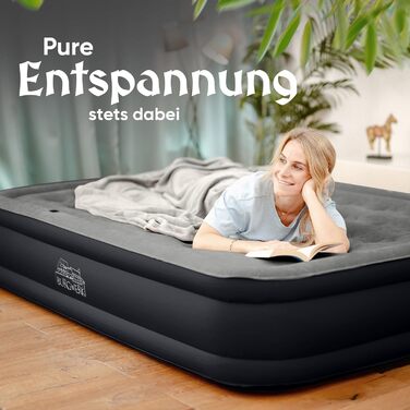 Надувний матрац для 2 осіб система 3 в 1 Елегантне гостьове ліжко та кемпінгове ліжко Надувний матрац з електричним насосом 150x200 Самонадувальний надувний матрац для 2 осіб, чорний/антрацит