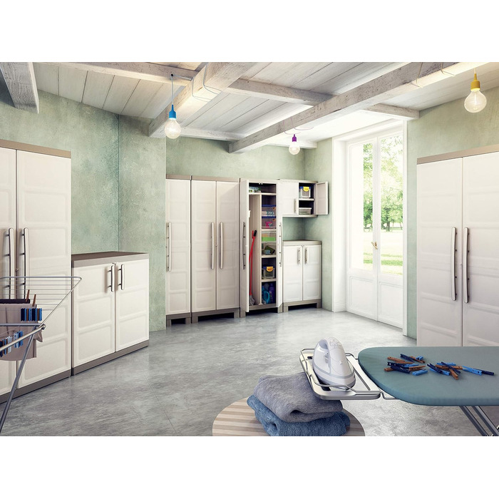 Висока пластикова шафа Keter Excellence, ШхГхВ 65x45x182 см, бежевий/сіро-коричневий, вкл. 4 полиці з регульованою висотою