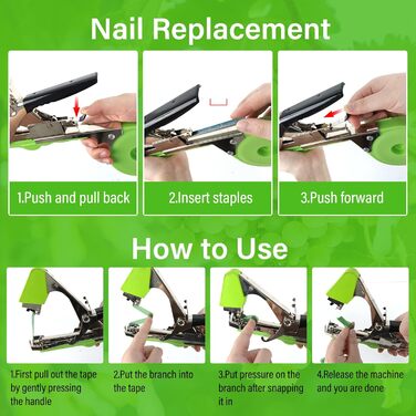 Плоскогубці для обв&39язування рослин, машина для згинання рослин, інструмент для обв&39язування стрічкою, гачки для помідорів, стрічка для обв&39язування лози, стрічкоріз, саджанці малини, набір інструментів для винограду, включаючи 1 коробку скоб та 20 