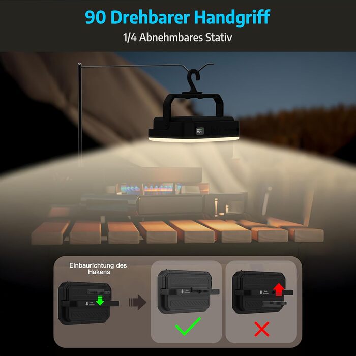 Акумуляторний світлодіодний кемпінговий ліхтар ємністю 24000 мАг, портативні кемпінгові ліхтарі яскравістю 1800 люмен, до 300 годин роботи, QC3.0 22,5 Вт та 5 режимів освітлення, водонепроникний IPX5, необхідне для кемпінгу під час відключення електроенер