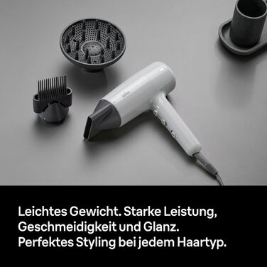 Фен Braun HD2.35 Styling Set легкий фен з дифузором, гребінцем-вирівнювачем та стилізуючою насадкою для всіх типів волосся, технологія IONTEC, 2200 Вт, 3 температури та 2 швидкості, сірий, BRHD235E