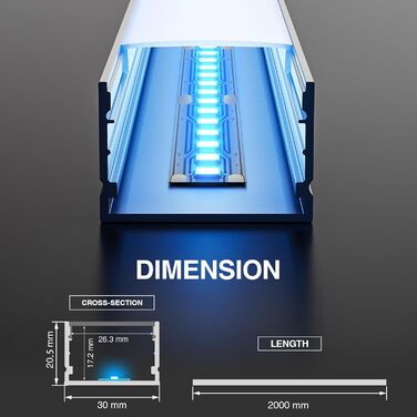 Алюмінієвий профіль HOOLED для світлодіодних стрічок 2 м х 5 шт. (10м), розмір 30 мм х 20 мм, з матовою непрозорою кришкою ПК, підходить для світлових стрічок різних виробників, максимальна ширина 25,2 мм SP3510m