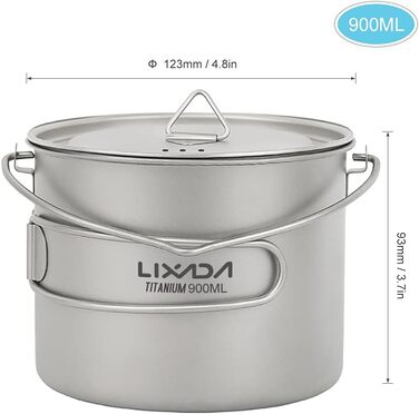 Титановий горщик для кемпінгу, надлегкий титановий горщик/чашка для води об&39ємом 750 мл / 900 мл / 1100 мл з кришкою та складною ручкою для кемпінгу на природі