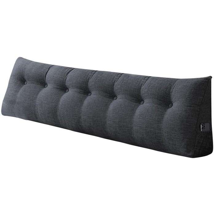 Подушка-клін, трикутна, валик для шиї, велика подушка для спини, бавовна та льон, підставка для читання для ліжка, подушка для читання, знімна (темно-сіра, 200 x 50 x 20 см, бавовна та льон) Темно-сіра бавовна та льон 200*50*20 см