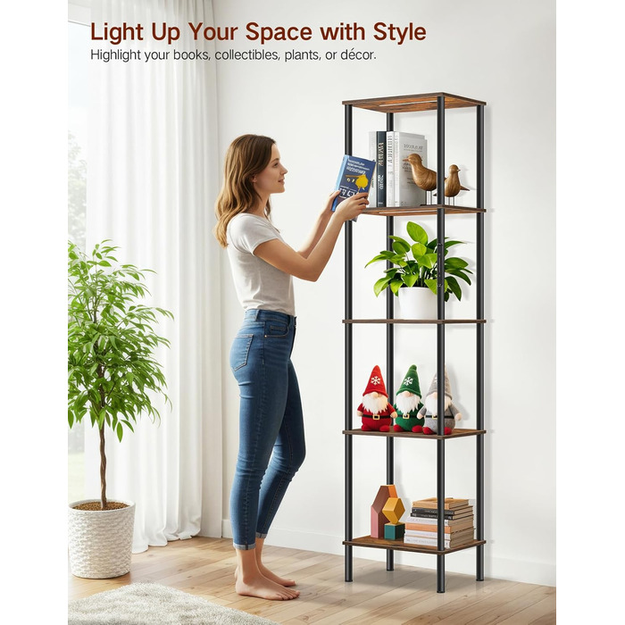 Торшер з полицею, світлодіодний світильник з регульованою яскравістю, 3 колірні температури, сенсорне та дистанційне керування, книжкова полиця з підсвічуванням, дерев&39яна окремостояча полиця, сучасний дизайн для вітальні, спальні, офісу (колір рустик-к