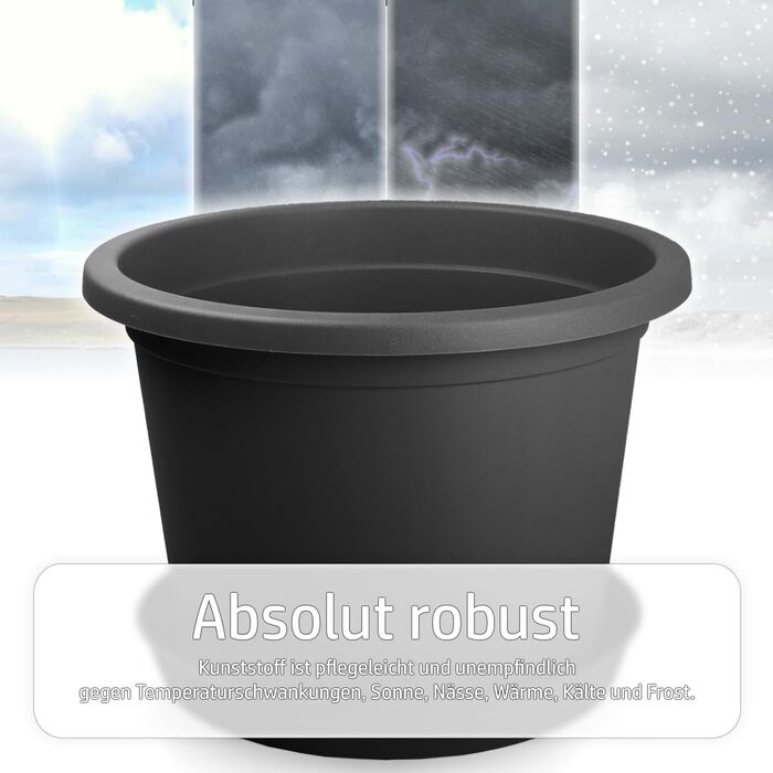 Квітковий горщик Stimo 6 шт. 34 см з блюдцем 30 см, сірий пластиковий горщик для рослин, круглий горщик (антрацит)