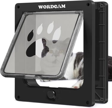 Котячі дверцята Wordcam XL, міцні котячі дверцята для внутрішніх та зовнішніх дверей, 4-стороннє замикання, дверцята для котів, кошенят, собак вагою до 11,3 кг, легке встановлення, водонепроникні (чорні)