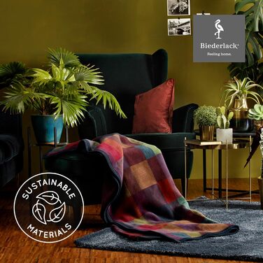 Пухнасто-м&39який плед biederlack із бавовняної суміші Зроблено в Німеччині Сталий розвиток Барвистий плед Color Squares Blue зелено-блакитного кольору Сертифіковано Oeko-Tex Плед для дивана 150x200 см синьо-різнокольоровий