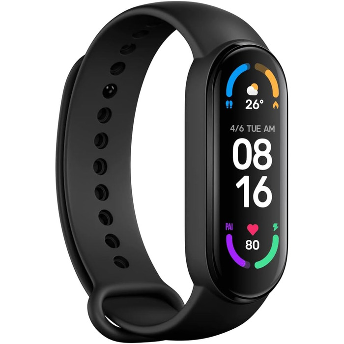 Фітнес-трекер та трекер активності Xiaomi Mi Smart Band (TFT-дисплей, відстеження SpO2, моніторинг сну, вимірювання серцевого ритму, сповіщення, крокомір, водонепроникність 5 атм, додаток Mi Fit) Band 6 (1,56 дюйма) чорний