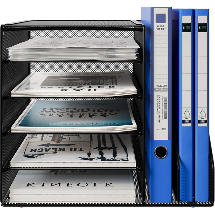 Металевий органайзер для офісного столу EasyPAG A4 із 7 кишеньками, тримач для документів, лоток для файлів, тримач для журналів, лоток для листів, органайзер для паперових журналів, чорний