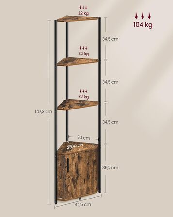 Кутова полиця VASAGLE з місцем для зберігання, окремостояча полиця, 5-ярусна полиця для зберігання, для вітальні, спальні, кухні, ванної кімнати, вінтажний коричневий-чорний LBC580K01 Вінтажний коричневий чорнильний