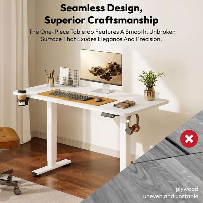 Письмовий стіл з регульованою висотою 11054 см Компактний стіл для роботи стоячи з практичними аксесуарами, ідеально підходить для невеликих приміщень, тихий та безпечний із захистом від зіткнень (білий) 110 x 54 см Білий