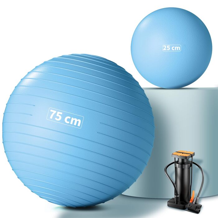 Комплект гімнастичного м&39яча 55/65/75 см та м&39яча для пілатесу 25 см м&39яч Pezzi з антилопним покриттям для вагітних, м&39яч для сидіння з антиковзким покриттям, м&39яч для балансування, м&39яч для йоги для дому, фітнесу та офісу, синій L 7525 см