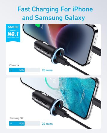 Автомобільний зарядний пристрій Anker USB C (52,5 Вт), зарядний пристрій для мобільних телефонів 323 12V для автомобіля / транспор