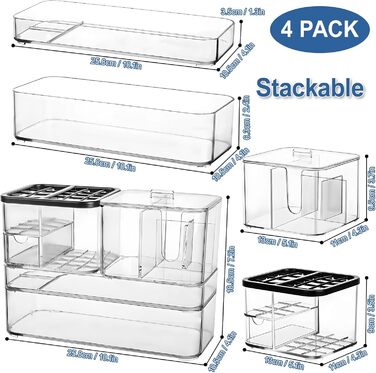 Набір косметичних органайзерів IWTTWY, акриловий органайзер для макіяжу різних розмірів, штабельований туалетний столик для зберігання губної помади Підводка для очей Гель для нігтів Пензлик для макіяжу (прозорий) Туалетний столик Органайзер Костюм