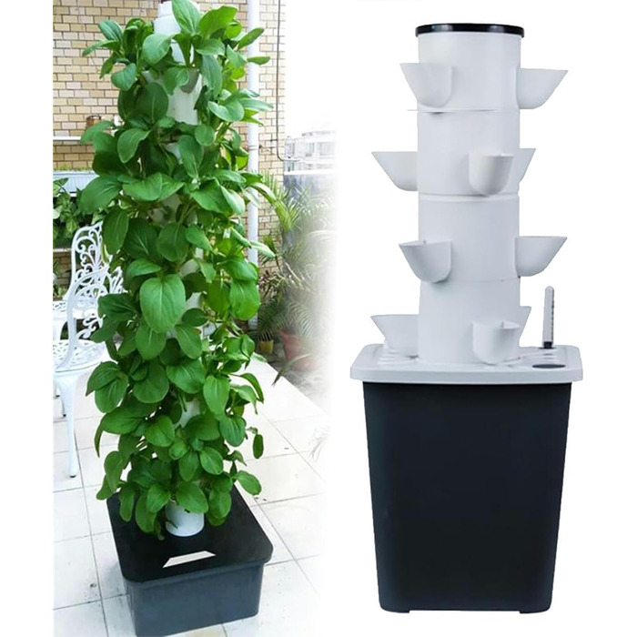 Стручків Hydroponics Tower Garden Система гідропонного вирощування. Набір для аеропоніки для вирощування трав, фруктів і овочів з гідратаційним насосом, адаптером, сітчастими горщиками, таймером для трав/, 30