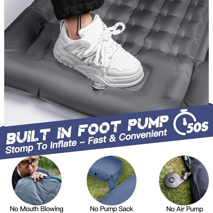 Килимок для сну для кемпінгу, потовщений надлегкий надувний матрац 12 см з подушкою та ножним насосом, водонепроникний надувний килимок для сну невеликого розміру для активного відпочинку, походів, піших прогулянок