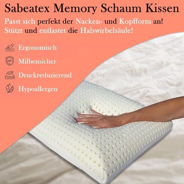 Подушка для шиї 70x35x13 см Ортопедична подушка для шиї з в&39язкопружної піни з ефектом пам&39яті. Подушка з піни з ефектом пам&39яті з чохлом, який можна прати. Гіпоалергенна та стійка до кліщів подушка, висотою 13 см.