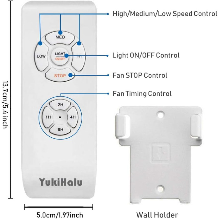 Невеликий універсальний комплект дистанційного керування стельовим вентилятором YukiHalu, бездротовий пульт дистанційного керування з 3 налаштуваннями швидкості, керування освітленням та 4 налаштуваннями часу, бездротовий пульт дистанційного керування