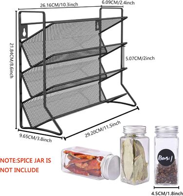 Стійка для спецій Bomblap (без банок для спецій), Постійна стійка для спецій, Металева кухонна полиця, Вміщує багато банок для спецій, Організатор для спецій для кухонної шафи та робочої поверхні, Банки для спецій не входять до комплекту, Чорний