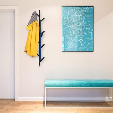 Вішалка настінна Relaxdays з 8 гачками, компактна, декоративна, металева, В х Ш х Г 100,5 х 19,5 х 7 см, вішалка, чорна