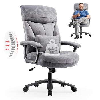 Ергономічне офісне крісло, вантажопідйомність 200 кг, крісло керівника, письмове крісло, м&39яке та зручне широке сидіння XXL, потовщена підкладка, регульована висота, з поперековою опорою, для високих людей, вельветова тканина, сіра вельветова тканина