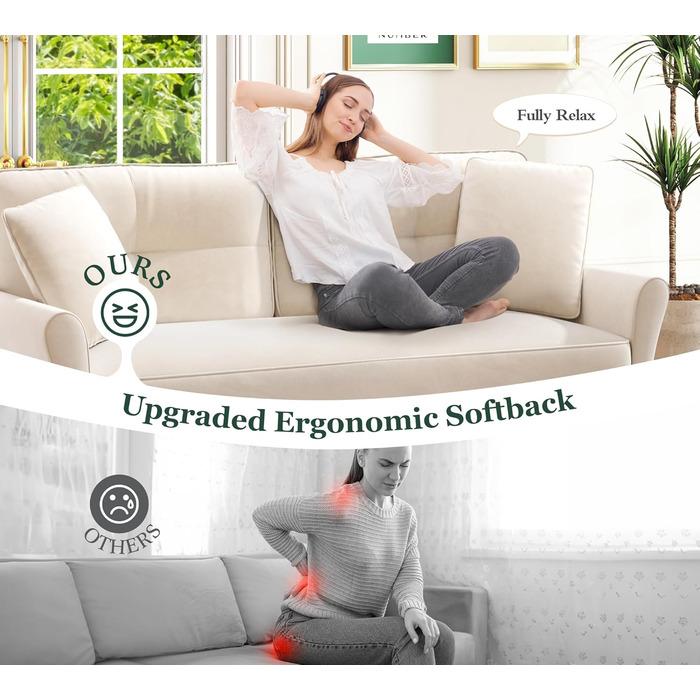 Невеликий 3-місний диван, 175 см. Зручний маленький диван для кімнати підлітка, швидке складання за 3 хвилини без інструментів, сучасний маленький диван для квартири або офісу, бежевий, 175 см.