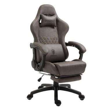 Розкішне ігрове крісло Dowinx, ергономічне зі штучної шкіри з простьобаною обробкою Boutis, масажна поперекова опора та підставка для ніг, регульоване офісне крісло 90-170, вантажопідйомність до 200 кг, для домашнього офісу та ігор, коричнево-коричневий в